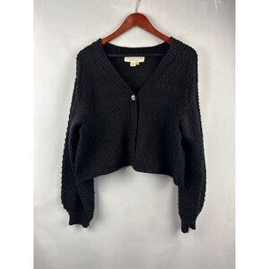 Saltwater Luxe Black Textured Knit Cardigan Sweater Size M Acrylic & Nylon